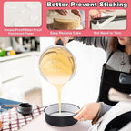 E-far 6 Inch Cake Pans Set of 2, Nonstick Stainless Steel Small Round Baking Pans with Parchment Paper & Side Liner Roll, Stainless Steel Core & Non-toxic Coating, Straight Side & 2 Inch Deep