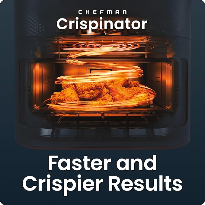 Chefman Crispinator Air Fryer 6-in-1 with 8 Qt capacity, 450°F Max Temp with TurboFry Pro Technology for Fast and Even Results, Viewing Window, Nonstick Ceramic Basket, 10-Pc Liner Starter Pack
