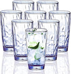 15Oz Shatterproof Tritan Drinking Glasses Unbreakable Acrylic Glasses Drinkware BPA Free Hard Plastic Cups Reusable Kitchen Water Glasses Drinking Set of 8 (Blue)