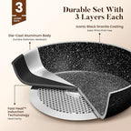 Kitchen Academy Induction Cookware Set-17 Piece Non-stick Cooking Pan Set, Black Granite Pots and Pans Set