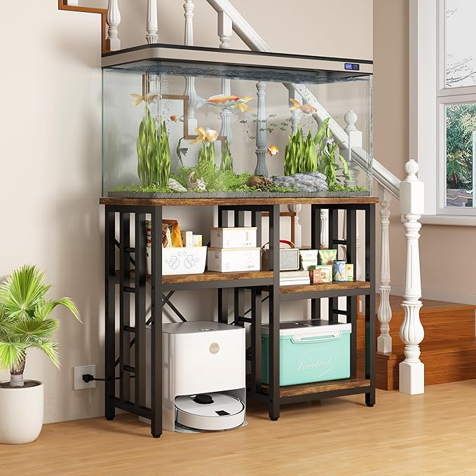 4-Tier Kitchen Baker's Rack with Power Outlet, Mini Fridge & Microwave Oven Stand Table, 5 Tiers Coffee Bar Table, 20-29-37 Gallon Fish Tank Stand, Kitchen Organizer Shelf for Spices, Pots and Pans.