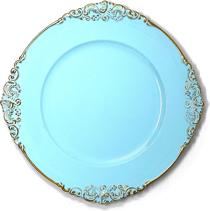 allgala Heavy Quality Round Charger Plates - Charger for Dinner Plate - Set of Charger Plates for Table Decor - Ideal for Weddings, Thanksgiving Parties & Holidays - Floral Turquoise (13-Inch 48-Pack)