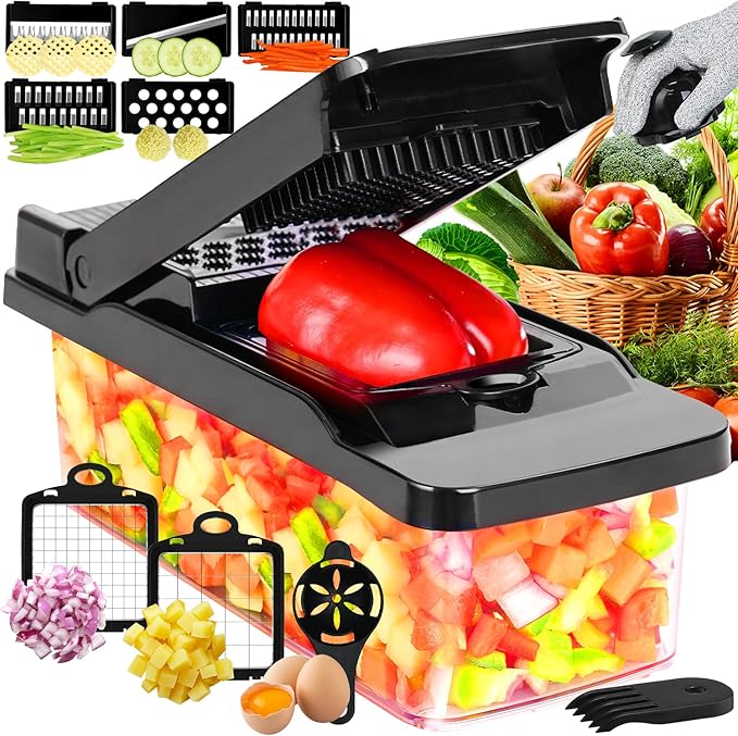 Vegetable Chopper Spiralizer Mandoline Onion Slicer - Multifunctional Food Cutter with Container, Pro Mandoline Slicer, Dicer Cutter, Kitchen Gadgets & Home Essentials