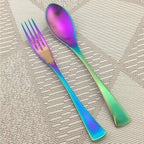 Rainbow Silverware Set, 24-Piece Stainless Steel Flatware Set Service for 4, Tableware Cutlery Set for Home and Restaurant, Knives Forks Spoons, Matte Finish, Dishwasher Safe (Rainbow)