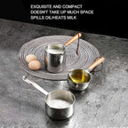 Turkish Coffee Pot Milk Warmer Pot 450ML Stainless Steel Butter Warmer Mini Butter Coffee Milk Pot Small Saucepan with Wooden Handle for Chocolate Heating Camping