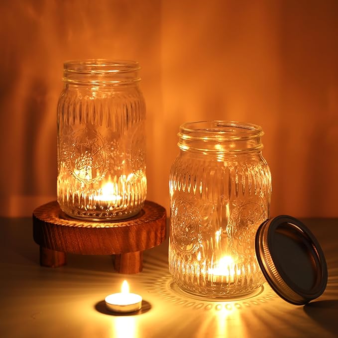 12Pack 32oz Wide Mouth Mason Jars, Glass Mason Jars with Airtight Lids and Bands, Large Canning Jars for Food Storage, Pickling, Meal Prep, DIY Decor, Fruit Print, Safe for Microwave & Dishwasher