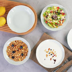 Small Pasta Bowls Set of 8, 16 Oz, 8 inch, Salad bowls, Ceramic bowls, Microwave & Dishwasher Safe, Light Colored Wave Edge