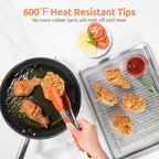 600ºF Heat Resistant Kitchen Tongs: U-Taste 9 inch Silicone Cooking Tong with Firm Sealed Non Stick Rubber Tips & Silicon Coated 18/8 Stainless Steel Handle & Smooth Locking for Serving Grill (Orange)