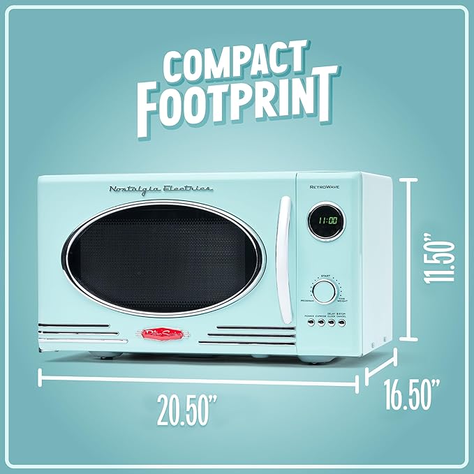 Nostalgia Retro Countertop Microwave Oven, 0.9 Cu. Ft. 800-Watts with LED Digital Display, Child Lock, Easy Clean Interior, Aqua