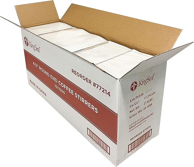 2000 Count | KingSeal Natural Birch Wood Coffee Beverage Stirrers, Stir Sticks, Waxing Sticks, Popsicle Sticks, 4.5 Inches, Round End - 2 Boxes x 1000 Stirrers