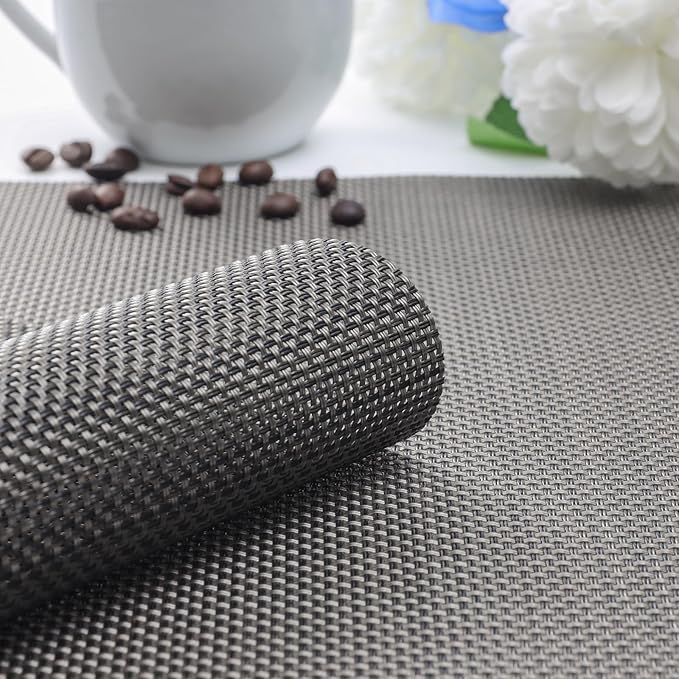 Myir JUN Placemats Set of 8, Vinyl Woven Placemats Place Mats Indoor Set of 8 Washable Table Mats Non-Slip Place mats for Dining Table (Dark Brown, Set of 8)
