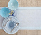 Solino Home Linen Light Blue Table Runner 60 Inches - Classic Hemstitch, 100% Pure Linen Coffee Table Runner 14 x 60 Inch Ideal for Dresser Tables - Summer