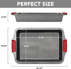 Tiawudi 13" x 9" Cake Pan, 0.8mm Thick Heavy Duty Baking Dish with Diamond Texture Pattern for Even Heating, Nonstick Baking Pan for Bread, Brownie or Lasagna, Cake Mold with Silicone Grip Handles