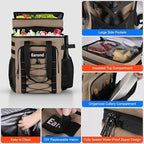 25L Insulated Cooler Backpack with Waterproof Zipper & Multi-Compartment Design Leakproof Lunch Bag for Beach, Camping, Office - Spacious Thermal Light-Weight Backpack for Men and Women-Khaki