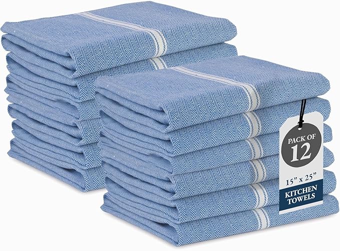 LANE LINEN Kitchen Towels Set - 100% Pure Cotton Dish Towels for Kitchen, Super Absorbent Kitchen Hand Towel, Tea Towels, Soft & Durable Dish Cloths, Pack of 12 – 14”x25”, Indigo