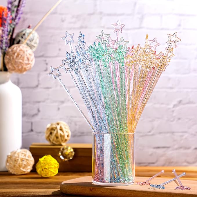 Mudder 100 Pieces 9.1 Inch Christmas Swizzle Sticks Cocktail Stirrers Plastic for Bar Disposible Plastic Star Top Crystal Swizzle Sticks for Christmas Party(Glittery Mixed Color)