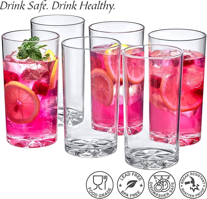 Amazing Abby - Liberty - 16-Ounce Plastic Tumblers (Set of 6), Drinking Glasses, Reusable Cups, BPA-Free, Shatter-Proof, Dishwasher-Safe (Made of Plastic, NOT Glass)