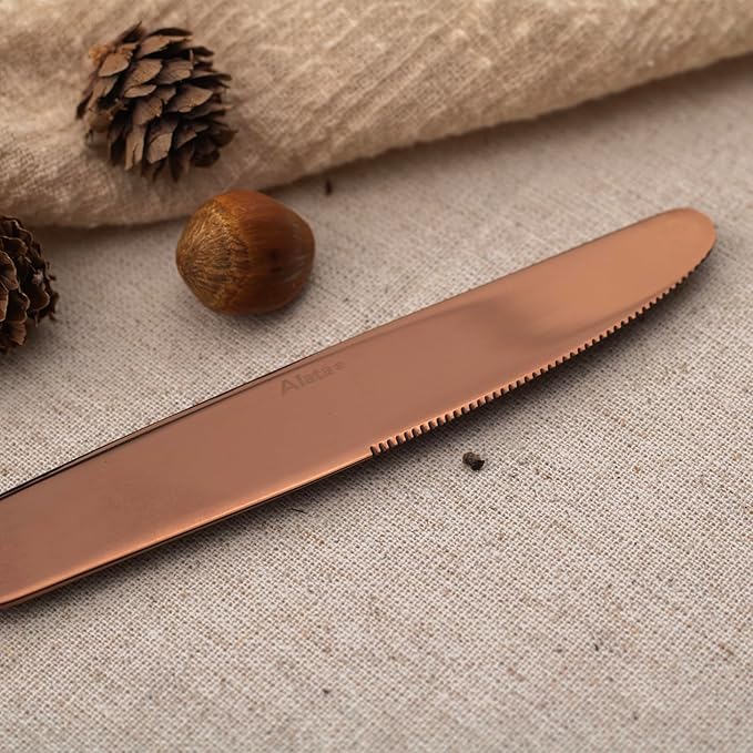 Alata Kate Rose Gold Mirror 40-Piece Silverware Set,Service for 8,Stainless Steel Flatware Set,Mirror Cutlery Set,Dishwasher Safe