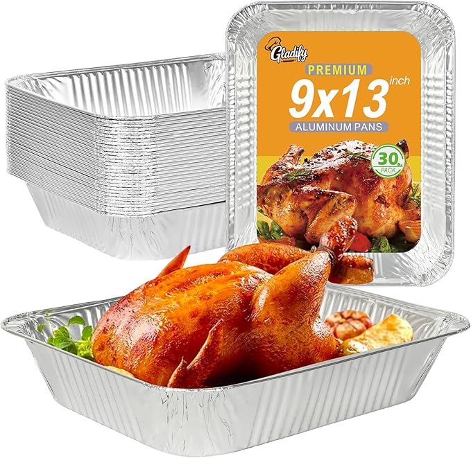 Gladify Aluminum Foil Pans 9x13 Disposable Baking Pans 30 Pack Heavy Duty Half Size Tin Foil Trays for Steam Table, Roasting, Cooking, Heating, Freezing Food