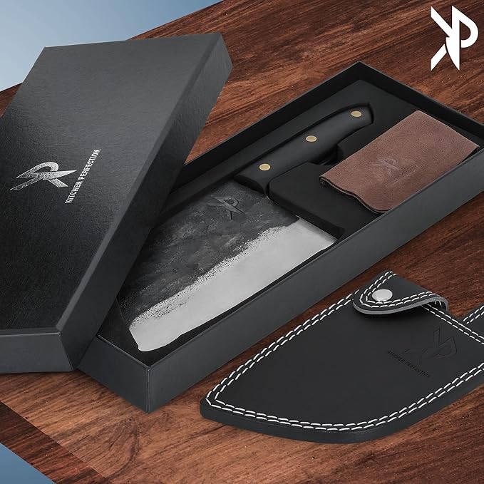Kitchen perfection Handmade Meat Cleaver Knife For Meat Cutting - Professional 7" Serbian Chef Knife – Made of High Carbon Steel – Hand Sharpen Butcher Knife w/Leather Sheath, Unique Gifts For Men
