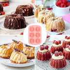 Mini Fluted Tube Cake Pans for Baking with Metal Reinforced Frame, 2Pcs Silicone 6-Cavity Mini Flan Molds, Nonstick Baking Mold for Cupcake, Brownie, Donuts, Cornbread, Jello