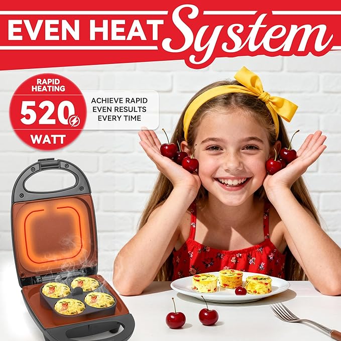 Egg Bite Maker with 2 Silicone Egg Molds for Breakfast Sandwiches, Breakfast Maker, Omelet Pan, Healthy Snacks or Desserts, Black