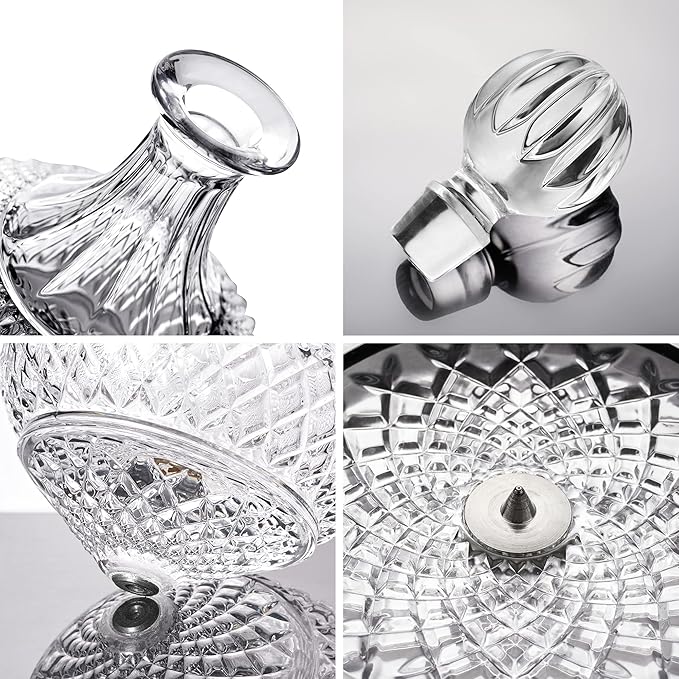 spinning wine decanter with stopper, 50 oz red wine decanter crystal and gift box, for wedding gift, birthday, helovers'day, christmas day.