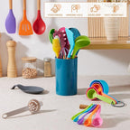 E-far Colorful Silicone Kitchen Utensils Set with Holder, 25-Piece Cooking Utensil Set with Wooden Handle for Nonstick Cookware, 446°F Heat Resistant Kitchen Tool Spatulas, Non-toxic & Healthy