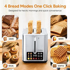 Trisiko® Touch Screen Toaster 2 Slice, Stainless Steel Smart Toaster with Digital Timer, 1.38" Extra-Wide Slots for Bread& Bagel,with Reheat, Defrost, Cancel, +15s Boost, Great for Home, Office, Dorm