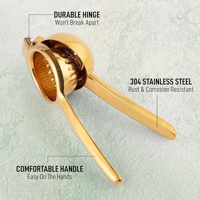 Zulay Kitchen Lemon Squeezer Stainless Steel - Premium Quality, Heavy Duty Solid Metal Squeezer Bowl - Large Manual Citrus Press Juicer and Lime Squeezer Stainless Steel - Gold