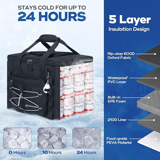 Maelstrom Soft Sided Cooler Bag, 30/40 Can Collapsible Insulated Ice Chest, Large Leakproof Camping & Travel Cooler for Kayaking & Beach