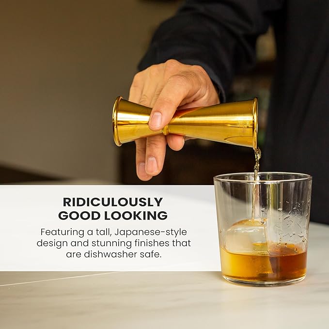 A Bar Above Premium Japanese Jigger 8 Precise Measurement Markings, Heavy Duty 304 Stainless Steel Double Cocktail Jigger for Professional Bartenders & Home Use, Durable Bar Tool for Accurate Pouring