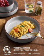 famiware Mercury Pasta Bowls Set of 8, 33 oz Large Salad Bowls, Ceramic Pasta Plates Bowls, Serving Bowls for Kitchen, Microwave & Dishwasher Safe, Light Gray