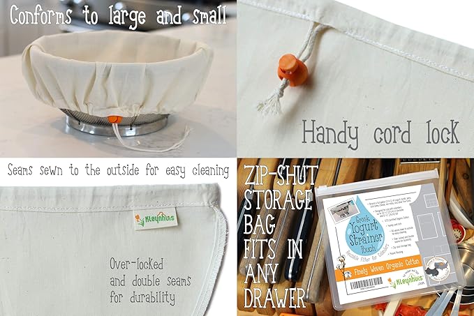 Greek Yogurt Strainer Pouch, Organic Cotton (16"X9") / Reusable Cheesecloth Alternative