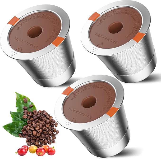 RETHONE K Cup Reusable Coffee Pods, Stainless Steel Reusable K Cups Compatible with Keurig 1.0 & 2.0 Coffee Machines Brewers Refillable K Cups (3 Pack)