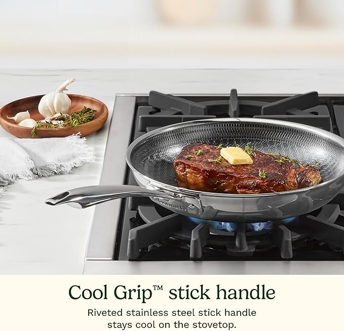 Cuisinart FusionElite+ Nonstick Tri-Ply Stainless Steel Skillet, 10″ Skillet Frying Pan with PURELYSEAR Ceramic Nonstick Technology, Scratch Proof, Cool Grip Handles, Dishwasher Safe