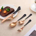 20-Piece Black and Rose Gold Silverware Set 18/0 Stainless Steel Silverware Set Black Handle Cutlery Set Service for 4 Dinner Knives Forks Spoons Set Flatware Set Finish Dishwasher Safe