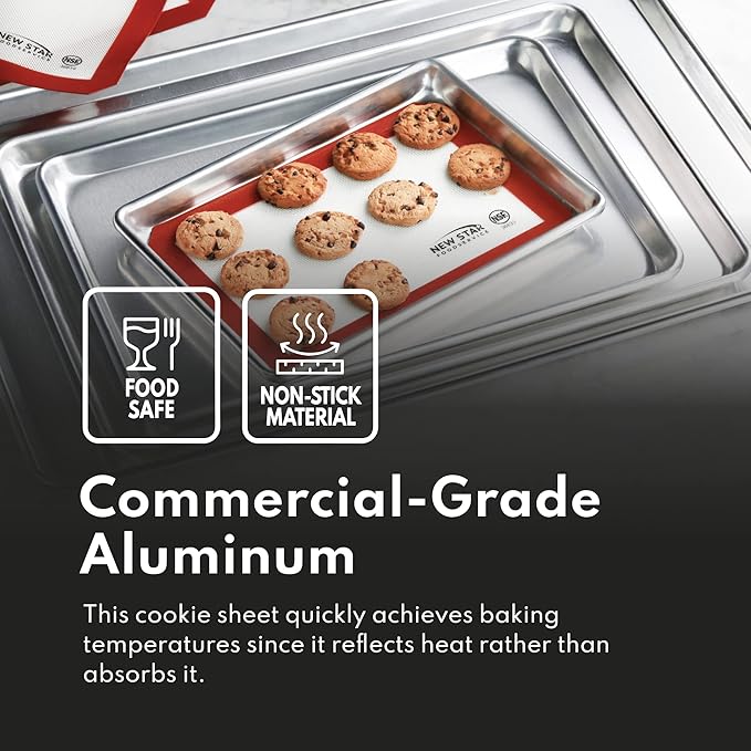 New Star Foodservice Commercial 18-Gauge Aluminum Sheet Pan & Silicone Baking Mat Set, 9 x 13 inch (Quarter Size)