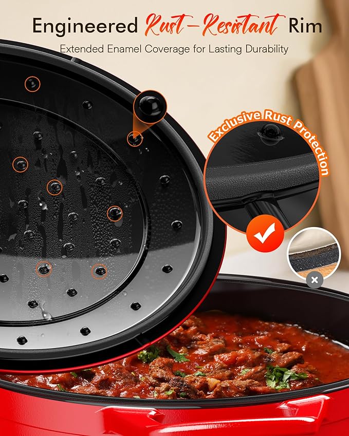 Nuwave 6QT Healthy Enameled Cast Iron Dutch Oven Pot with Lid, Heavy Duty 7-Layer Enamel, Enhanced Rust Protection, Dual Handles, Oven Safe to 500°F for Sourdough Bread Baking, Braise, Stew, Roast