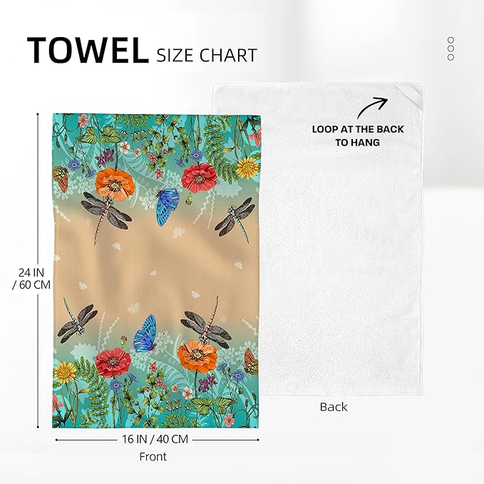 Dragonfly Floral Kitchen Towel Decorative Set of 2 Soft Absorbent Hand Towels Spring Summer Kitchen Decor Bloom Flowers Tea Towels Farmhouse Dish Towels for Kitchen Drying Bathroom Home Decor