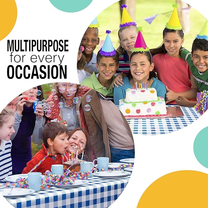 Exquisite Party Solids 54 Inch X 100 Feet Blue Gingham Plastic Table Cover Roll in A Cut - to - Size Box with Convenient Slide Cutter. Cuts Up to 12 Rectangle 8 Feet Plastic Disposable Tablecloths