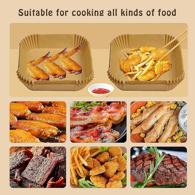 Mini Air Fryer Liners Disposable for Most 2-5 Qt Small Air Fryer, 100Pcs Small Parchment Paper for Baking Square Airfryer Paper Liners for 2-5 Qt