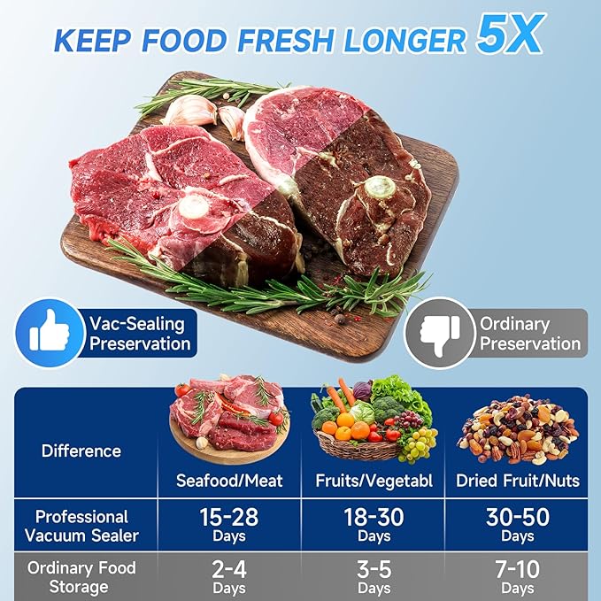 Compact Vacuum Sealer for Food (Incl. 30 Reusable Bags), Ice-Cooling Contact Portable Food Saver for Meal Prep, Camping & Kitchen Clutterealer with 60KPa Pro Suction