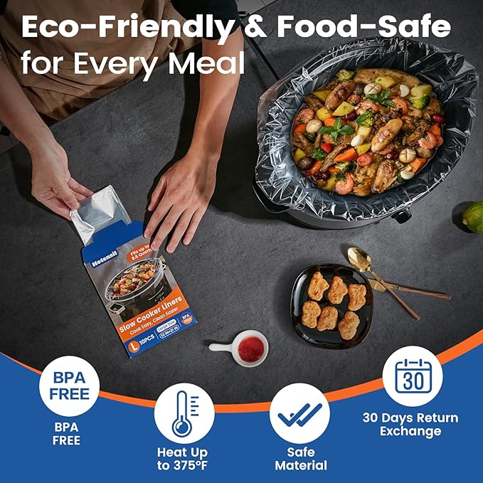 Slow Cooker Liners, Hotensil 13"x 21" 10 Count Cooking Bags Large Size Disposable Pot Liner, Fit 3QT to 8.5QT for Slow Cooker Cooking Trays, Multi-Purpose Durable Liners Plastic Bags, BPA Free