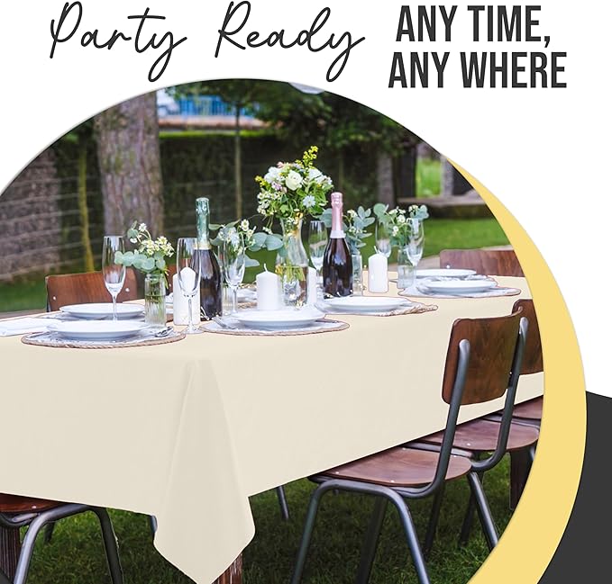 Party Solids 66% Thicker Premium Plastic Table Cloth Rectangle Table Cover 0.5 Mil 12 Pack Ivory Table Cloth 54 Inch x 108 Inch Disposable Tablecloth Won't Tear Easily Like Cheap Thin Brands