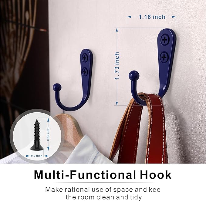 15-Pack Coat Hooks with 30 Screws | Heavy Duty Wall Mounted for Robe, Backpack & Keys | Entryway, Bathroom, Bedroom Hanging Hardware (Purple)