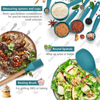 HaWare Kitchen Cooking Utensils Set, 23-Piece Silicone Kitchen Utensils Spatula Set with Holder, Heat Resistant Wooden Handle Kitchen Gadget for Nonstick Cookware, Food-grade Turner Spoon Sets (Blue)