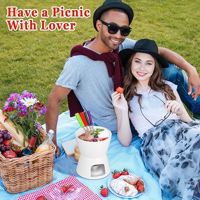 Nuogo 4 Pcs Fondue Set Fondue Pot Mini Fondue Pot Set Melting Bowl Set with 16 Pcs Mini Forks for Cheese, Chocolate, Tapas, Butter and Caramel