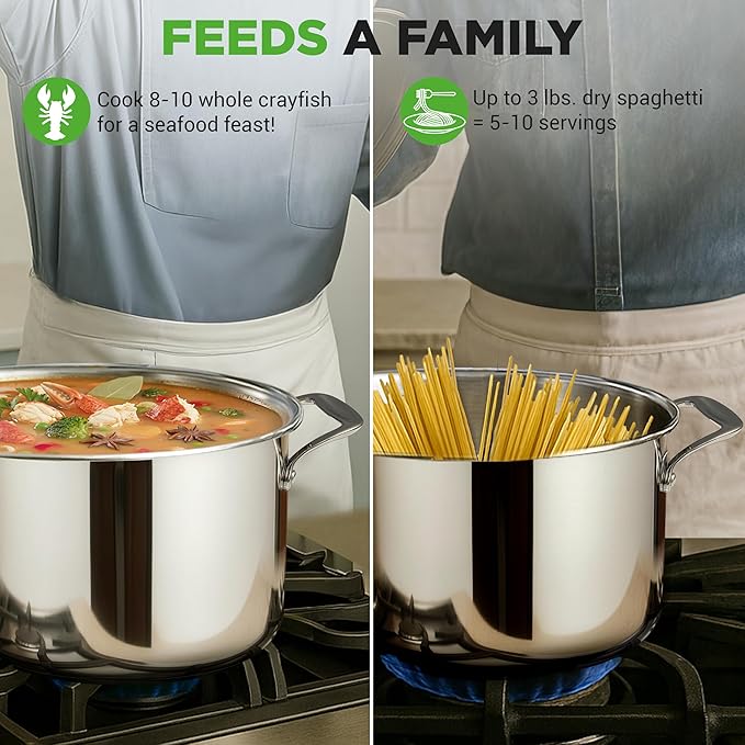 NutriChef 8-Quart Stainless Steel Stock Pot - 18/8 Food Grade Stainless Steel Heavy Duty Induction - Stock Pot, Stew Pot, Simmering Pot with See-Through Lid, Dishwasher Safe - NCSP8