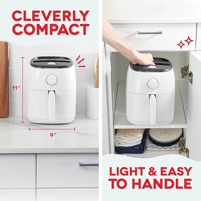 DASH Tasti-Crisp™ Electric Air Fryer Oven, 2.6 Qt., White – Compact Air Fryer for Healthier Food in Minutes, Ideal for Small Spaces - Auto Shut Off, Analog, 1000-Watt